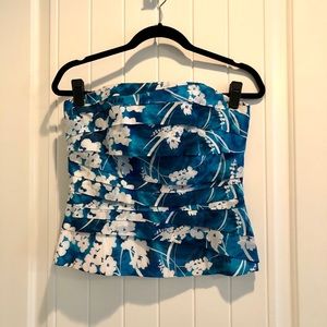 WHBM Blue and White Floral-print Bustier
